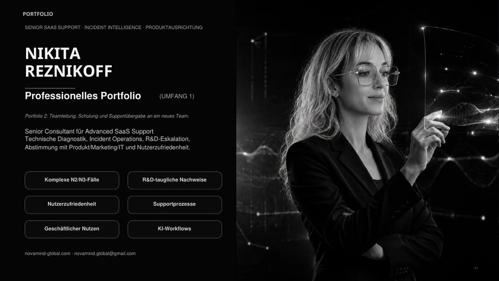 Cover of Nikita Reznikoff's German SaaS support portfolio